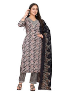 Rangita Black Rayon Embroidered Straight Calf Length Kurta With Pant And Dupatta | Kurta Set For Women_L