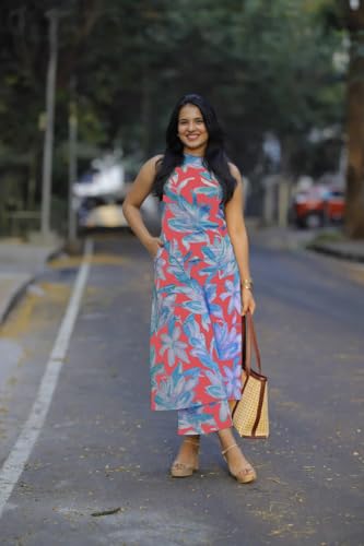 ANNI DESIGNER Womens Rayon Viscose Straight Printed Kurta with Pant (VCM Peach_XL_Peach_X-Large)