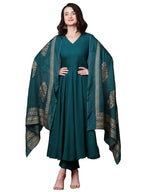 ANNI DESIGNER Womens Rayon Blend Solid Anarkali Kurta with Pant & Dupatta (Magic-KEROSIN-NDM_XXL_Dark Blue_XX-Large)