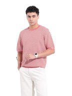 The Indian Garage Co Mens Oversized Textured Half Sleeves Crew Neck Flat Knit Sweater