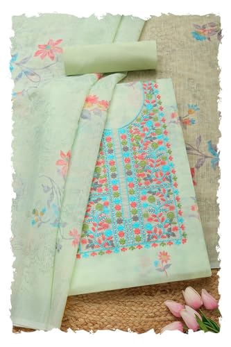 Soch Women Linen Floral Print Unstitch Dress Material Thread Work