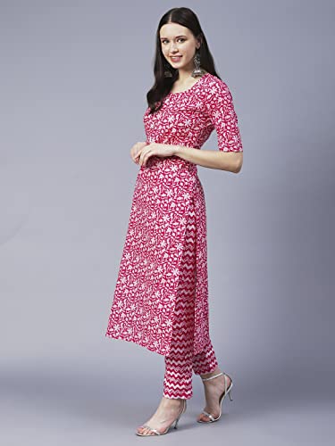 ANNI DESIGNER Womens Cotton Blend Straight Floral Printed Kurta and Pant (AZRAK-Pink-SM_3XL_Pink_XXX-Large)