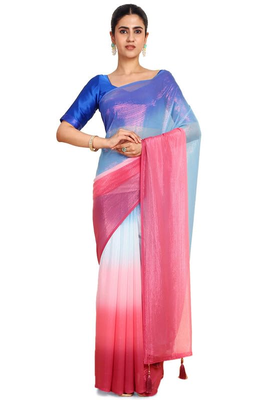 Soch Women Chiffon Ombre Print Saree with Tassels