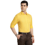 Turtle Men Cotton Linen Yellow Plain Slim Fit Full Sleeve Formal Shirt