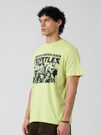The Souled Store Official Tmnt: The Squad Mens Regular Fit Half Sleeve Graphic Printed Cotton Off Green Color T-Shirt