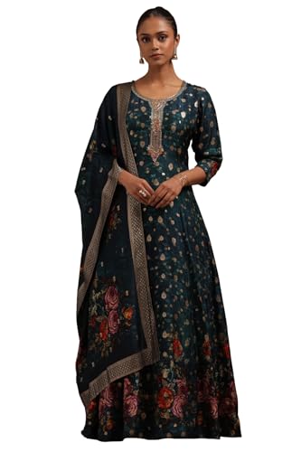 Soch Women Viscose Blend Floral Print Gown with Mirror and Cutdana