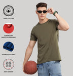 ADRO Men's Solid Regular Fit T-Shirt (RCM3-PLN-SB-OL-BE_Teal,Olive,Beige