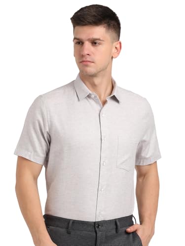 Turtle Men Pure Cotton Slim Fit Solid Grey Formal Shirt