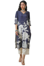 Soch Women'S Vicose Muslin Regular Kurta (Ewa4Ku60769A_Navy Blue