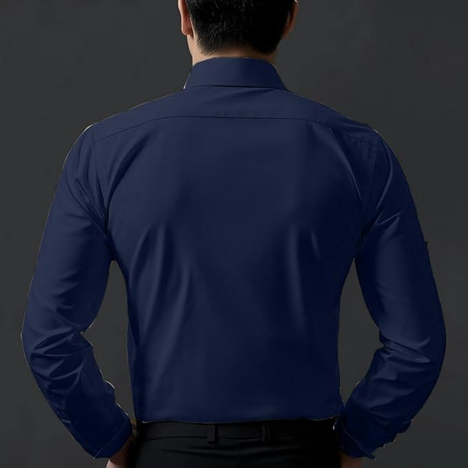 Deelmo Combo Of MenS Stylish Solid Satin Casual Shirt For Men Full Sleeves| Poly Satin Silk Shirt Pack Of 2 Navy-Red