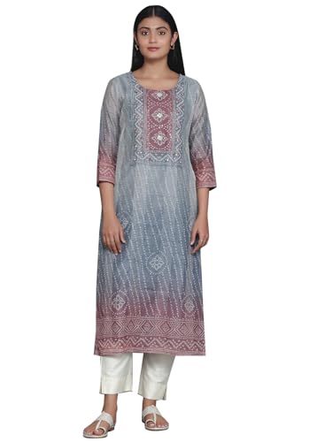 Libas Women'S Chanderi Printed Straight Kurta (37045_Grey