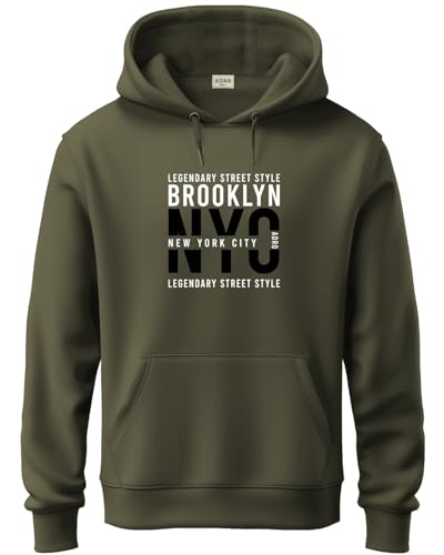 ADRO Men's Cotton Blend Neck Hooded Sweatshirt (H24-NYC-OL-L_Olive)