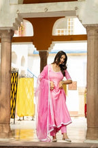ANNI DESIGNER Womens Rayon Blend Anarkali Solid Kurta with Pant & Dupatta (TIESTA Baby Pink_M_Baby Pink_Medium)
