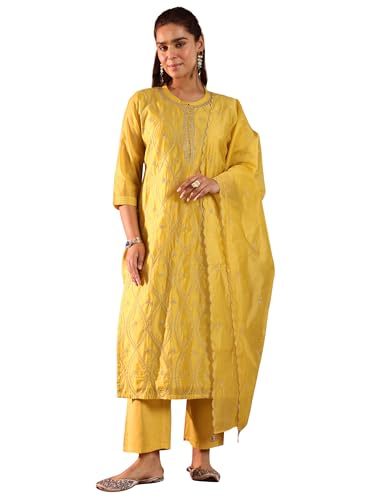 Libas WomenS Chanderi Silk Embroidered Kurta Set (49469 Mustard