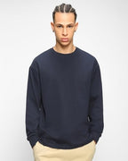 Bewakoof MenS Solid T-Shirt- Oversized Fit, Round Neck, Full Sleeves 560617_Blue_M