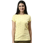 Enamor Essentials Short Sleeve Round Neck Slim Fit Stretch Cotton Lounge Tshirt for Womens-E247 (E247_Lemon Cream Deer AOP_XL)