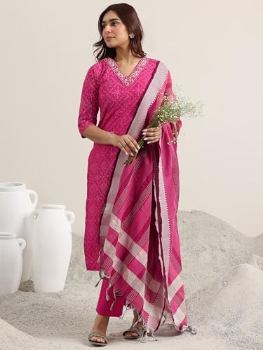 Libas WomenS Cotton Blend Kurta Set (400386_Pink