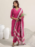 Libas WomenS Cotton Blend Kurta Set (400386_Pink