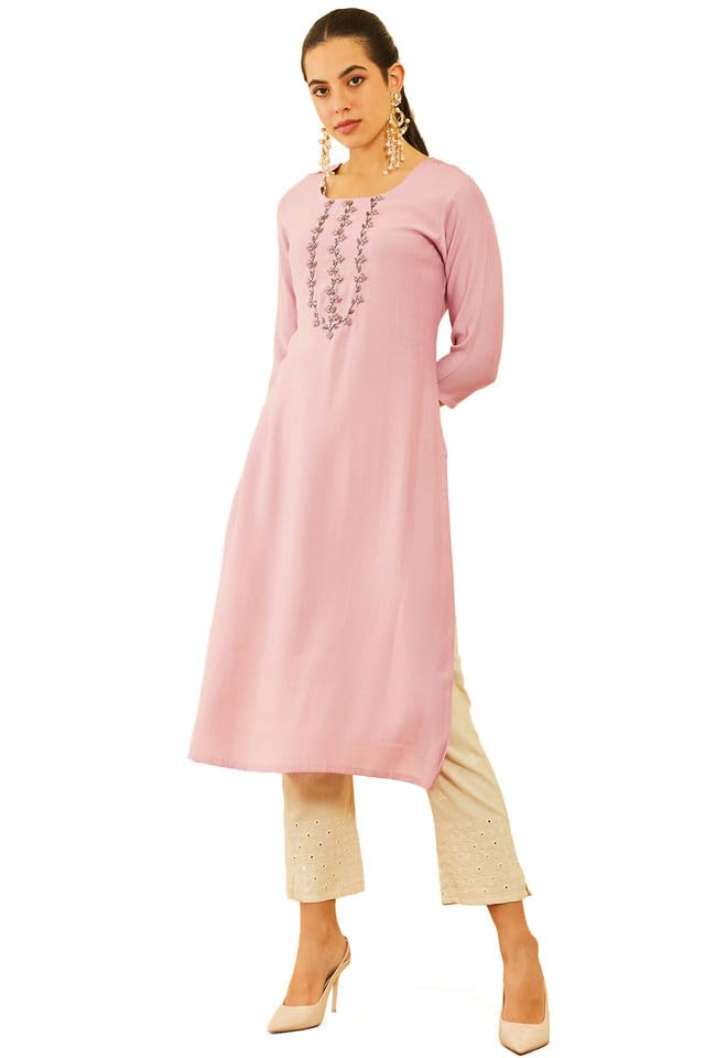 Soch Womens Pink Viscose Kurta With Beads And Stones