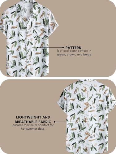 Leriya Fashion Shirt for Men | Tropical Leaf Printed Rayon Shirts for Men | Preppy Short Sleeves | Spread Collared Neck | Perfec