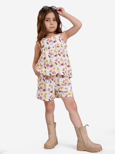 The Souled Store Little Fishy Girls Buttoned White All Over Printed Above The Knee Cotton Shorts