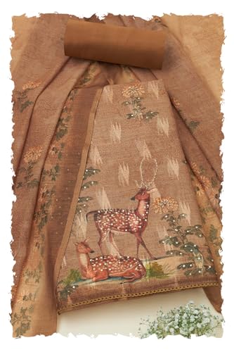 Soch Women Linen Botanical Print Unstitch Dress Material with Sequins