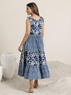 Libas WomenS Cotton Fit And Flare Midi Dress (29443Or_Blue
