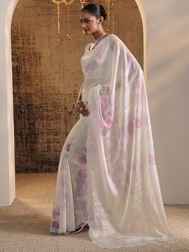Libas Womens Solid Satin Saree With Blouse Piece