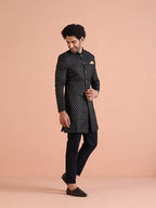Kisah MenS Black Sherwani Trousers Set