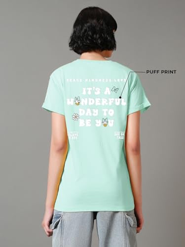 Bewakoof Official Disney Merchandise Womens Graphic Print Boyfriend Relaxed Fit Half Sleeve Round Neck Cotton T-Shirt_608334_Gr