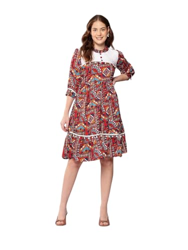 Aarika Womens Casual Wear Red Colour Floar Print Polyester Middi-(M-XL)-(MD-W-AF-11013-RED-L)