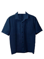 Pinkmint Textured Shirts for Men l Chest Pocket Short Sleeve Navy Blue Shirt l Regular Fit Summer Outdoor Activities (Pack of 1)