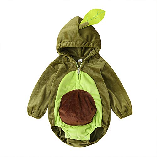 Merqwadd Unisex Toddler Baby Halloween Avocado Costume Cute Velvet Costumes Outfits (9-12 Months,Avocado Hoodie Romper)
