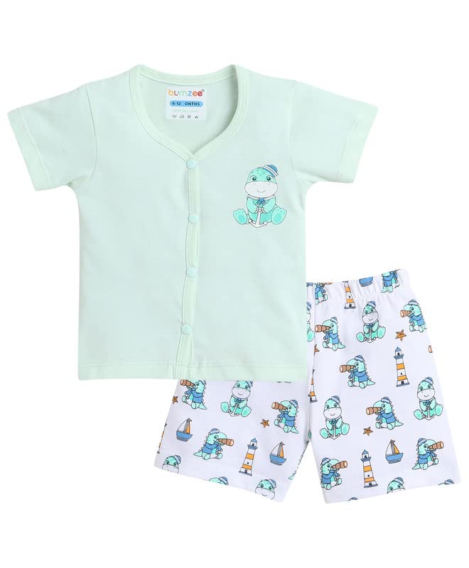 BUMZEE Seagreen & White Baby Boys Half Sleeves Jabla & Short Set Age - 3-6 Months (Peb8157B-sgn.wht)