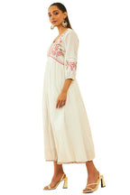 Soch Womens Off White Cotton Embroidered Empire Dress With Cutdana