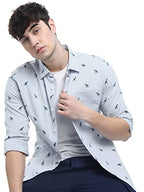 Ketch MenS Cotton Letter Print Straight Fit Shirt (Khsh000439_Lt Blue M)