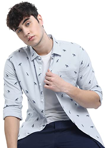 Ketch MenS Cotton Letter Print Straight Fit Shirt (Khsh000439_Lt Blue M)