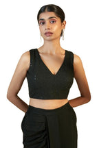 Soch Womens Black Art Silk Blouse With Embroidery And Embellished Sequins