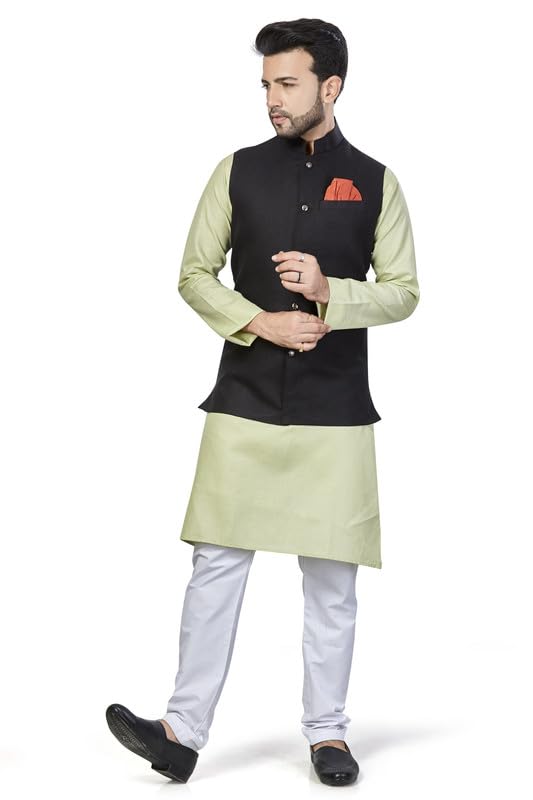 Be Active MenS Solid Linen Blend Kurta Pyjama 3 Piece Set || Men Kurta Pajama With Modi Jacket || Kurta Pajama Nehru Jacket For