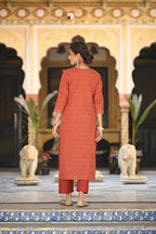 ANNI DESIGNER Womens Cotton Blend Printed Straight Kurta and Pants with Dupatta (Pradrarekha Red_XXL_Red_Xx-Large)
