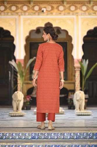 ANNI DESIGNER Womens Cotton Blend Printed Straight Kurta and Pants with Dupatta (Pradrarekha Red_XXL_Red_Xx-Large)