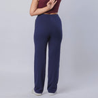 BlissClub Women The Ultimate High Rise Straight Pants|Trousers for Women|Straight Fit|Pintuck Design|Polyester,Blue