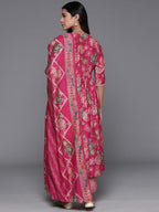 Libas Womens Printed Silk Blend A-Line Kurta With Palazzos And Dupatta