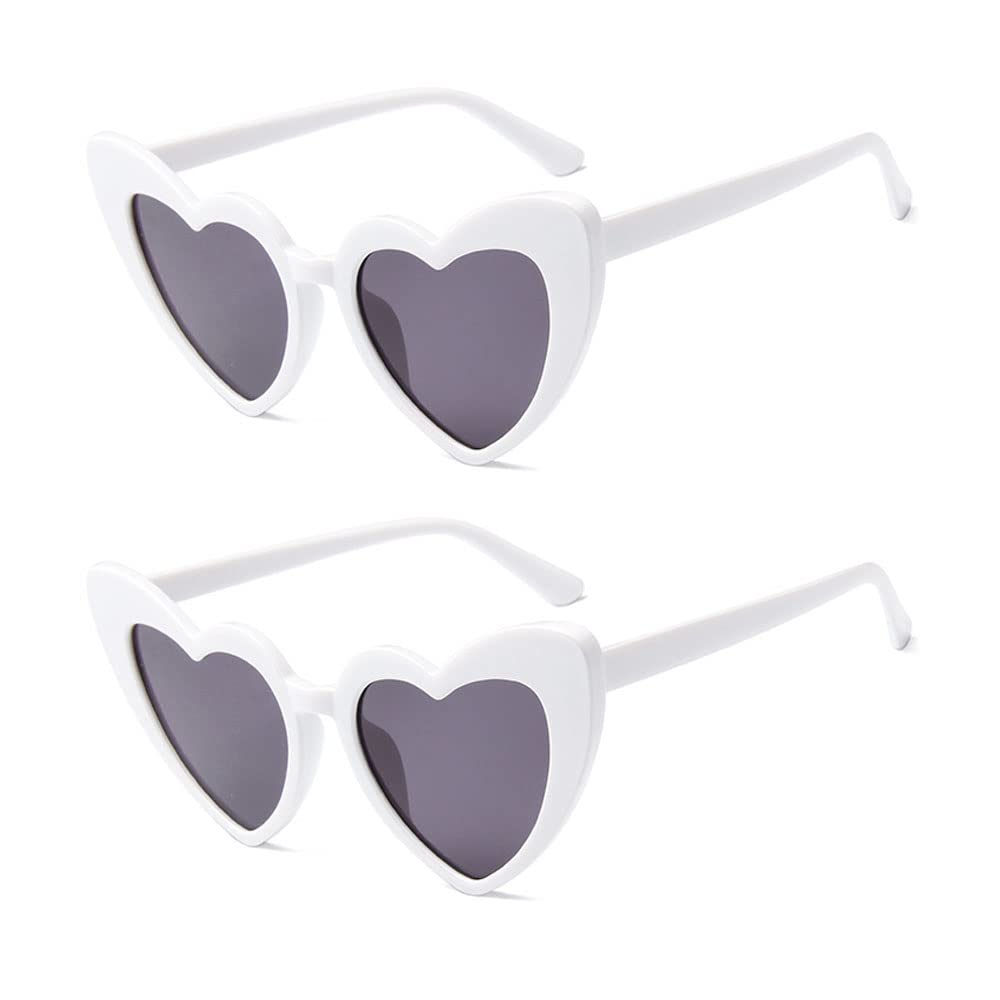 YooThink Love Heart Shaped Sunglasses for Women,Vintage Cat Eye Mod Style Retro Glasses (White * 2)