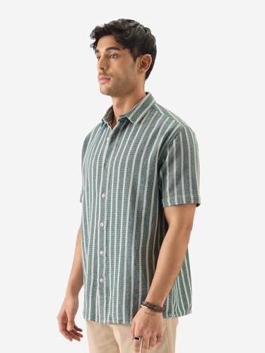 The Souled Store Tss Originals: Stripes Green Printed Men And Boys Collared Long Sleeve Button Down Regular Fit Shirts Shirts