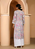 ANNI DESIGNER Womens Rayon Blend Chikankari Embroidered Straight Kurta (KISRUP-Multi_L_Grey_Large)