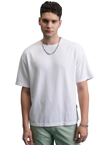 Ketch Men T-Shirt Half Sleeve Oversized Fit Round Neck Khts001098 White Xl