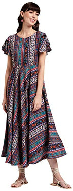 OOMPH! Womens Crepe A-Line Maxi Dress - Multi Multicolour
