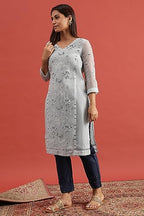 W For Woman Cotton Blend Women'S A-Line Flared Kurta