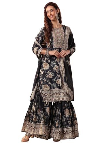 Libas Art Black Embellishments Chinon Straight Kurta Set For Women (51478As)